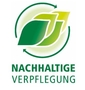 Logo Nachhaltige Verpflegung. Vier grüne Blätter umgeben von zwei runden Pfeilen.
